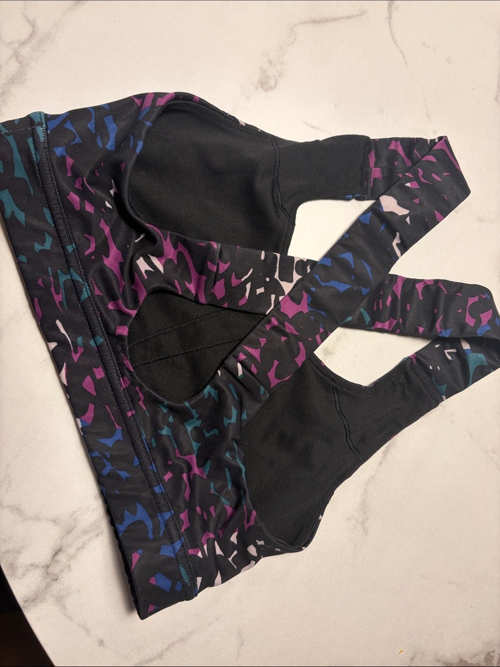 lululemon athletica Black Sports Bra with Purple & Blue Print